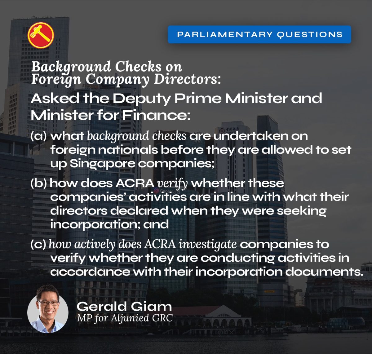 Background checks on foreign nationals before they set up Singapore companies